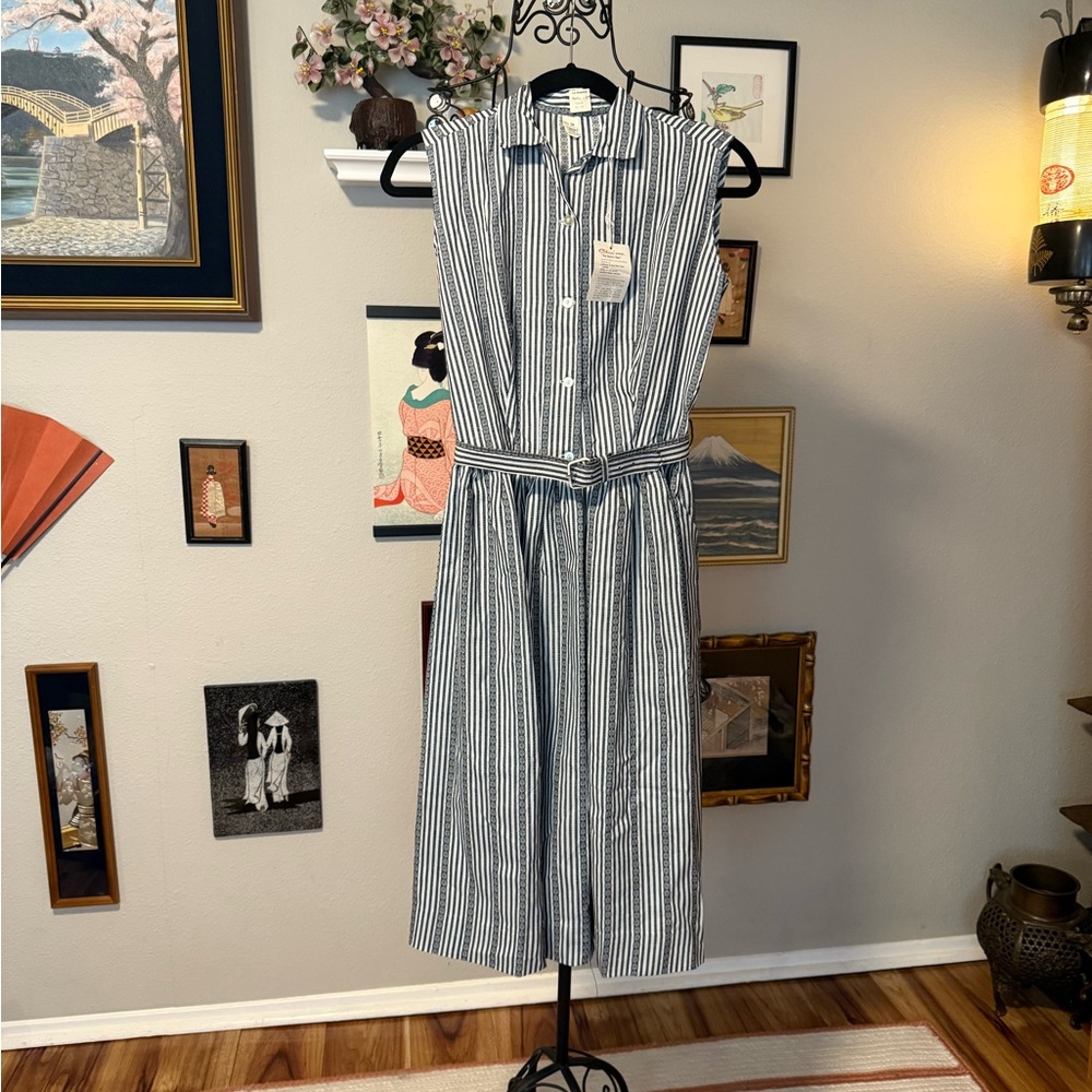Vintage 1950s Striped Navy and White Dress